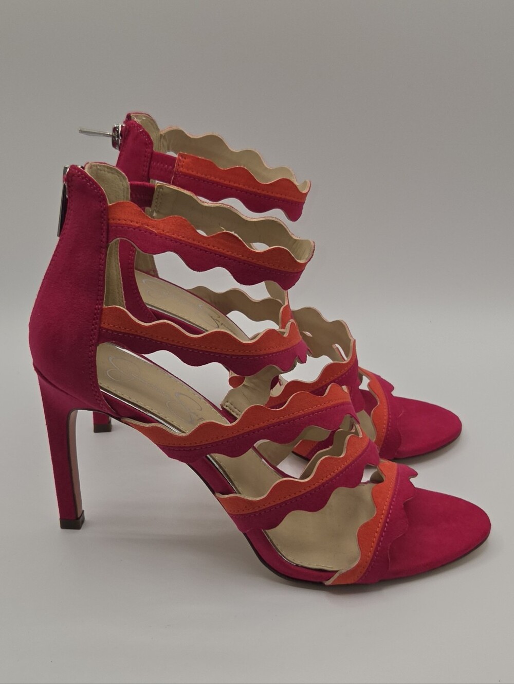 Jessica Simpson Caveena Vibrant Pink and Orange Strap Heels Size 9M - Picture 2 of 7
